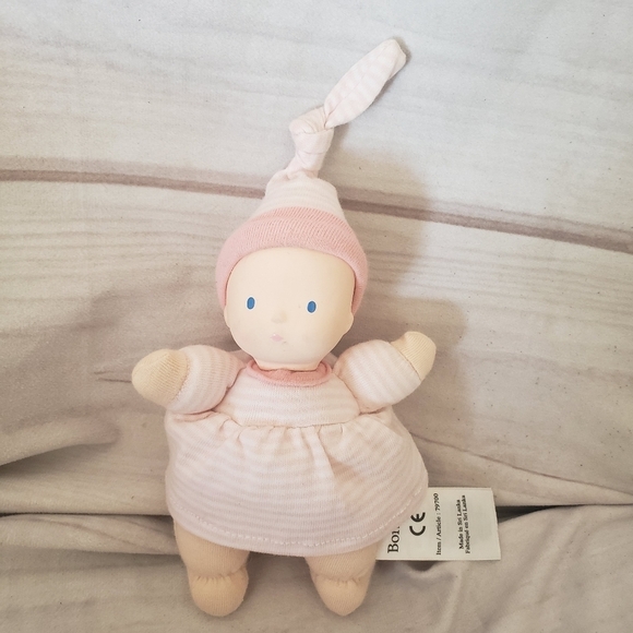 🌞SOLD🌞 Bonikka Precious Baby Rubber Face Cotton Doll 6.5" Pink White Stripe - Picture 7 of 7